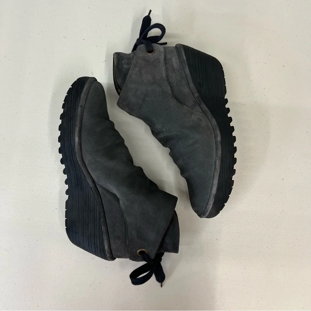 Fly London Yama Wrap Gray Suede Wedge Booties‎ Size 40